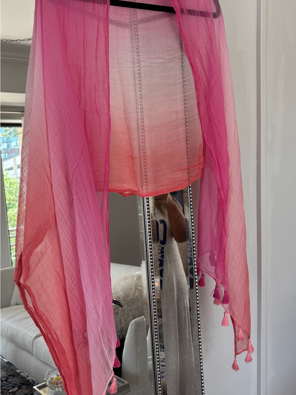 Talbots Pink to Coral Ombre Tassel Scarf 70x25 - Picture 6 of 9